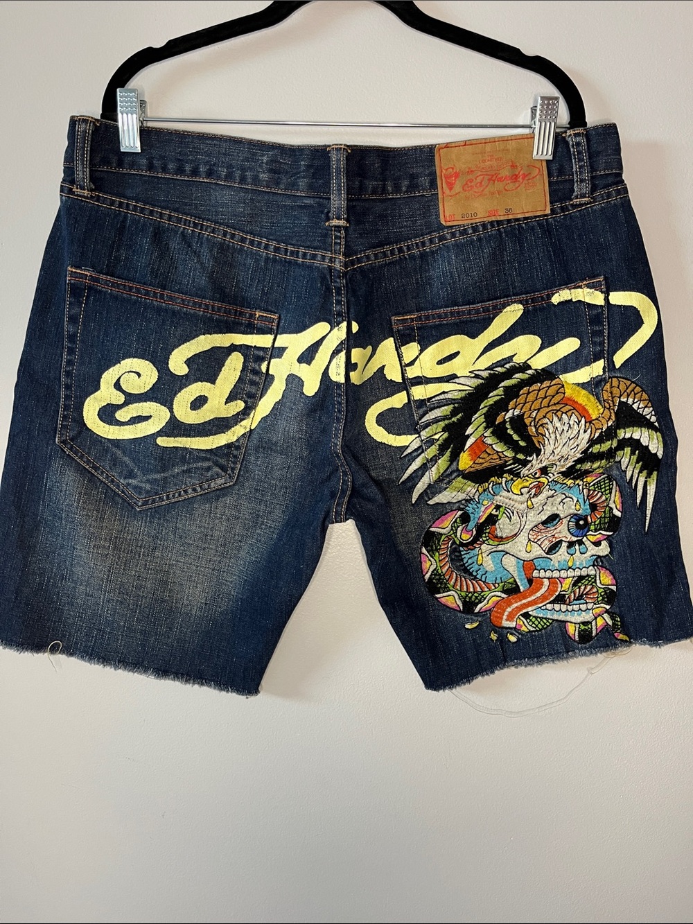 Ed Hardy men’s Y2K vintage cutoff jorts denim shorts embroidered eagle skull